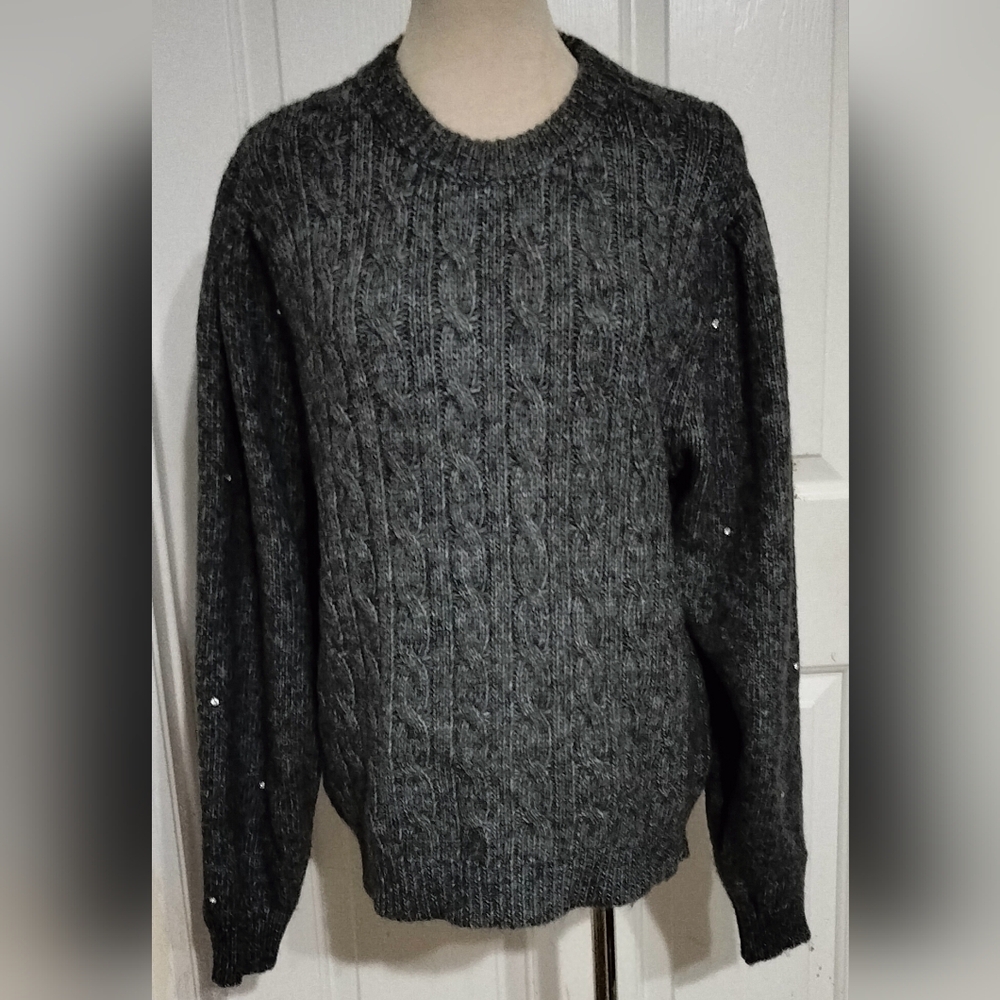 Mango Women's Gray Cable Knit Crewneck Sweater